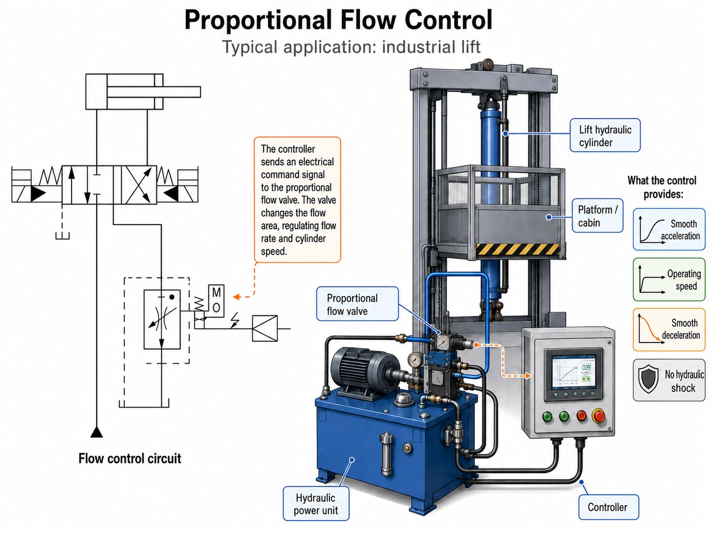 Fig. 3. Three typical applications of proportional valves: flow