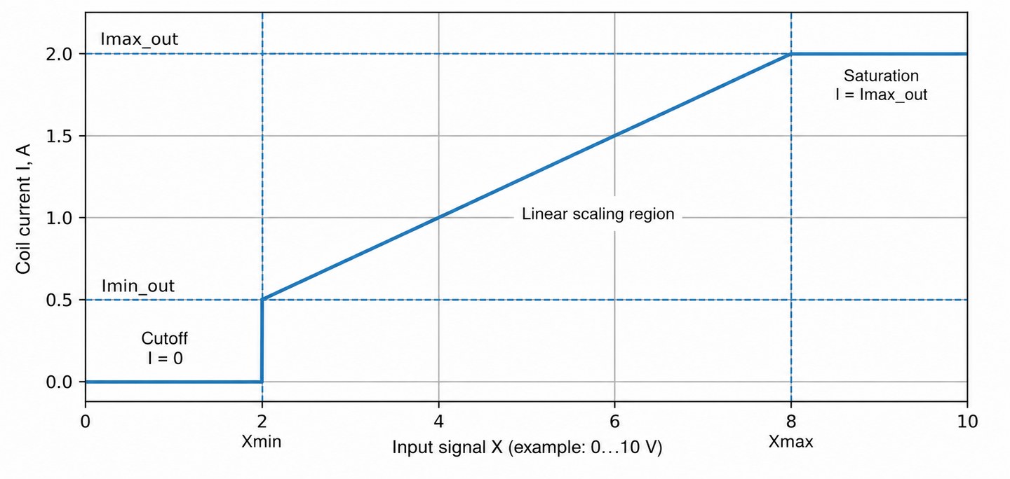 Fig. 3. Input-to-coil-current scaling in VL-PVD1-24