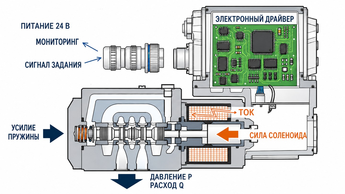 Рис. 1. Общая цепочка управления пропорциональным клапаном