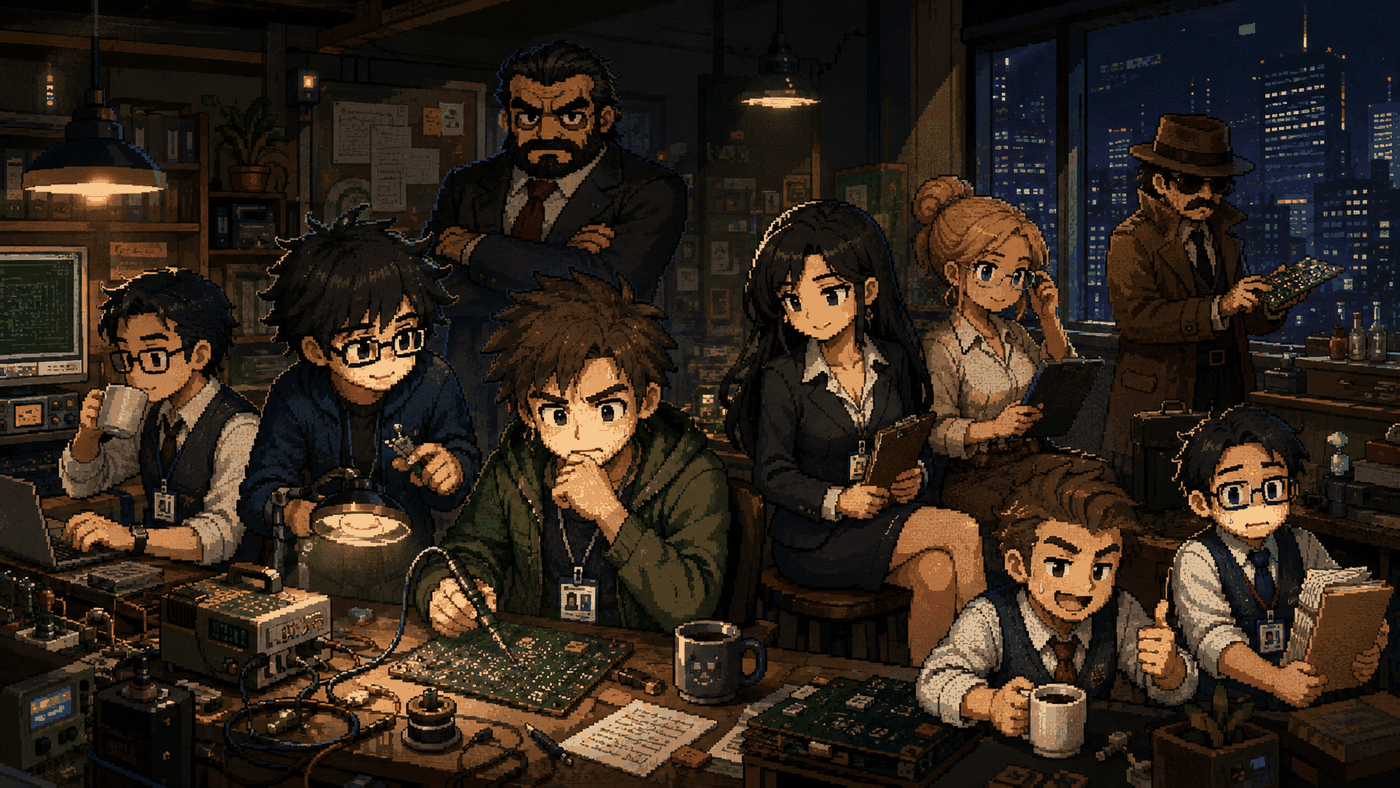 Pixel-art scene from Rick H laboratory story