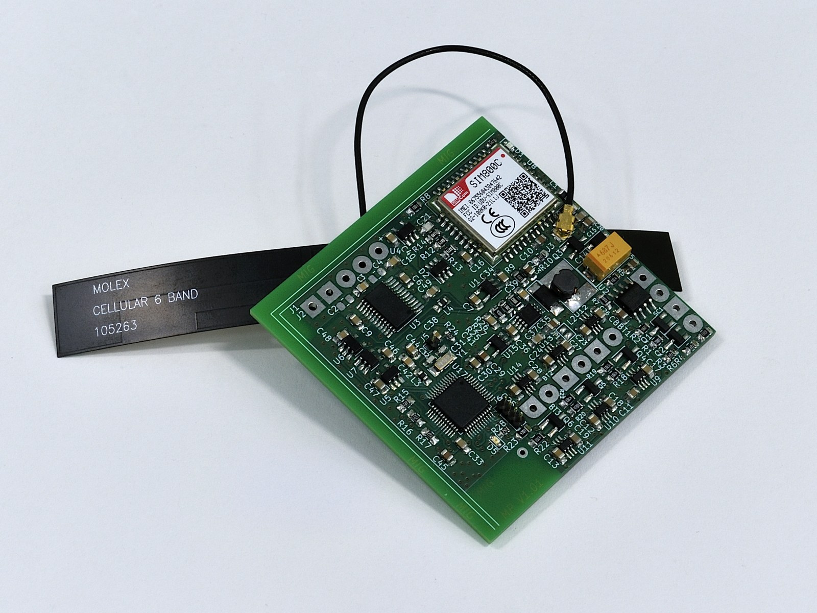 Board of an autonomous strain-gauge weight sensor with a GSM modem and battery plus PV-panel power system
