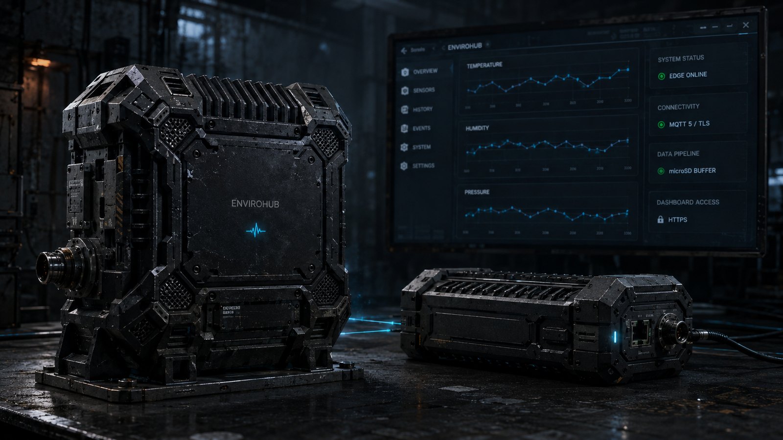 AI concept visualization of a possible EnviroHub enclosure — not a photograph of manufactured hardware