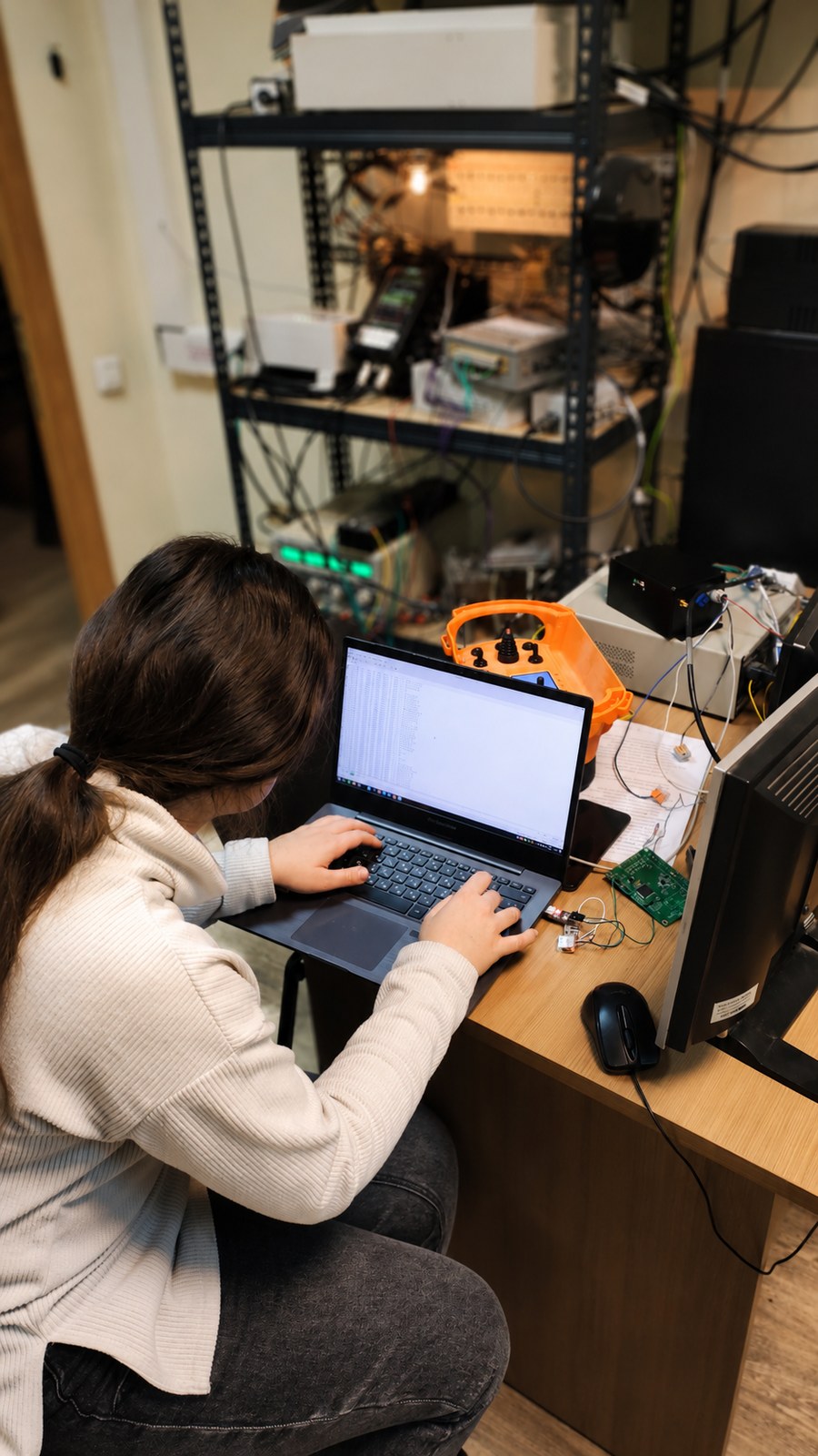 VlasovLab specialist debugging the device on the customer's test bench