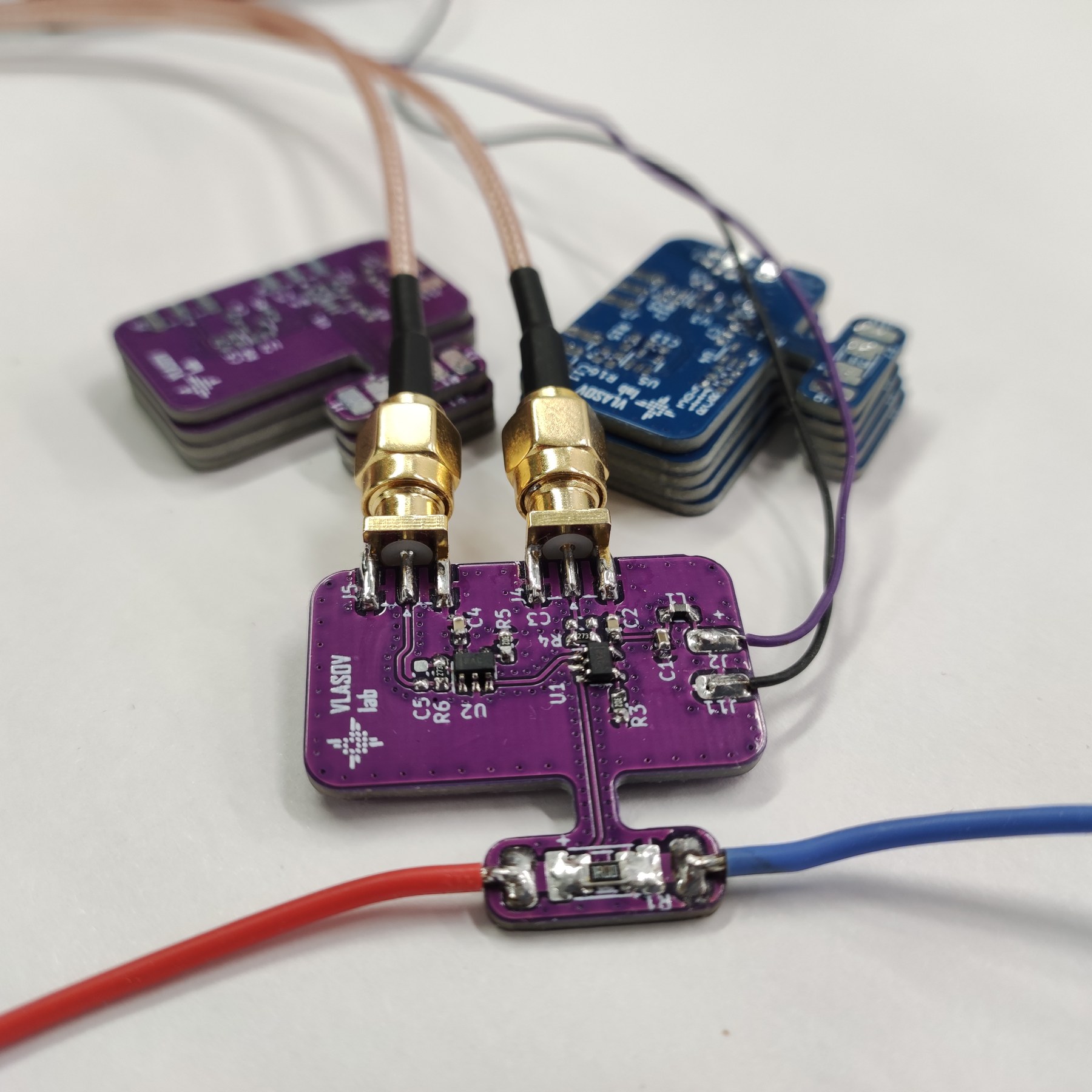 Low-current oscilloscope adapter, close-up view
