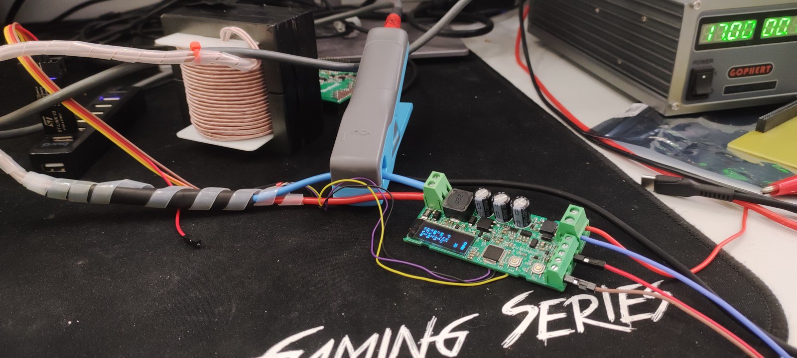 Proportional hydraulic valve driver board during debugging